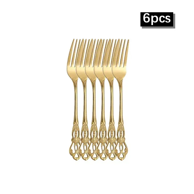 6 / 30 Piece Gold Embossed Stainless Steel Tableware Set