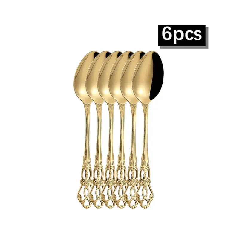 6 / 30 Piece Gold Embossed Stainless Steel Tableware Set