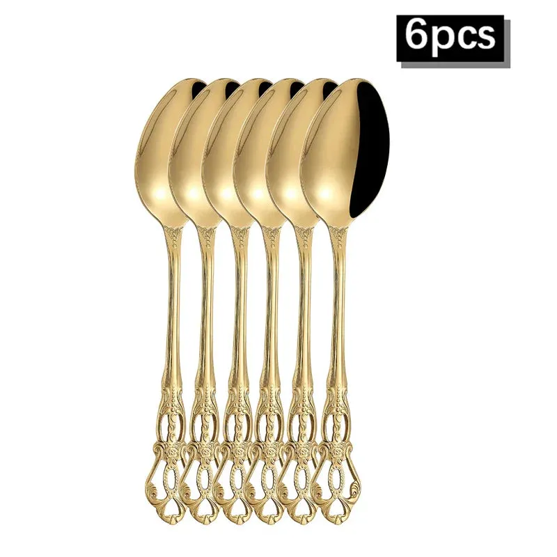 6 / 30 Piece Gold Embossed Stainless Steel Tableware Set