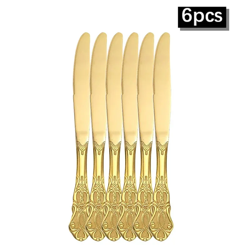6 / 30 Piece Gold Embossed Stainless Steel Tableware Set