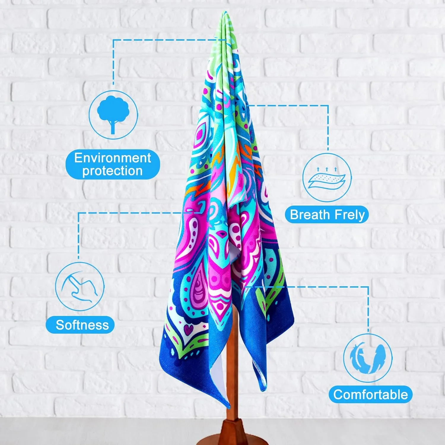 6 Packs Oversized Terry Beach Towel Set 36 x 72 Soft Thin Extra Large Big Pool Swim Camping Bulk Towels Blanket Clearance XL Travel Adult Essentials Accessories Must Haves Vacation Bohemia Flower