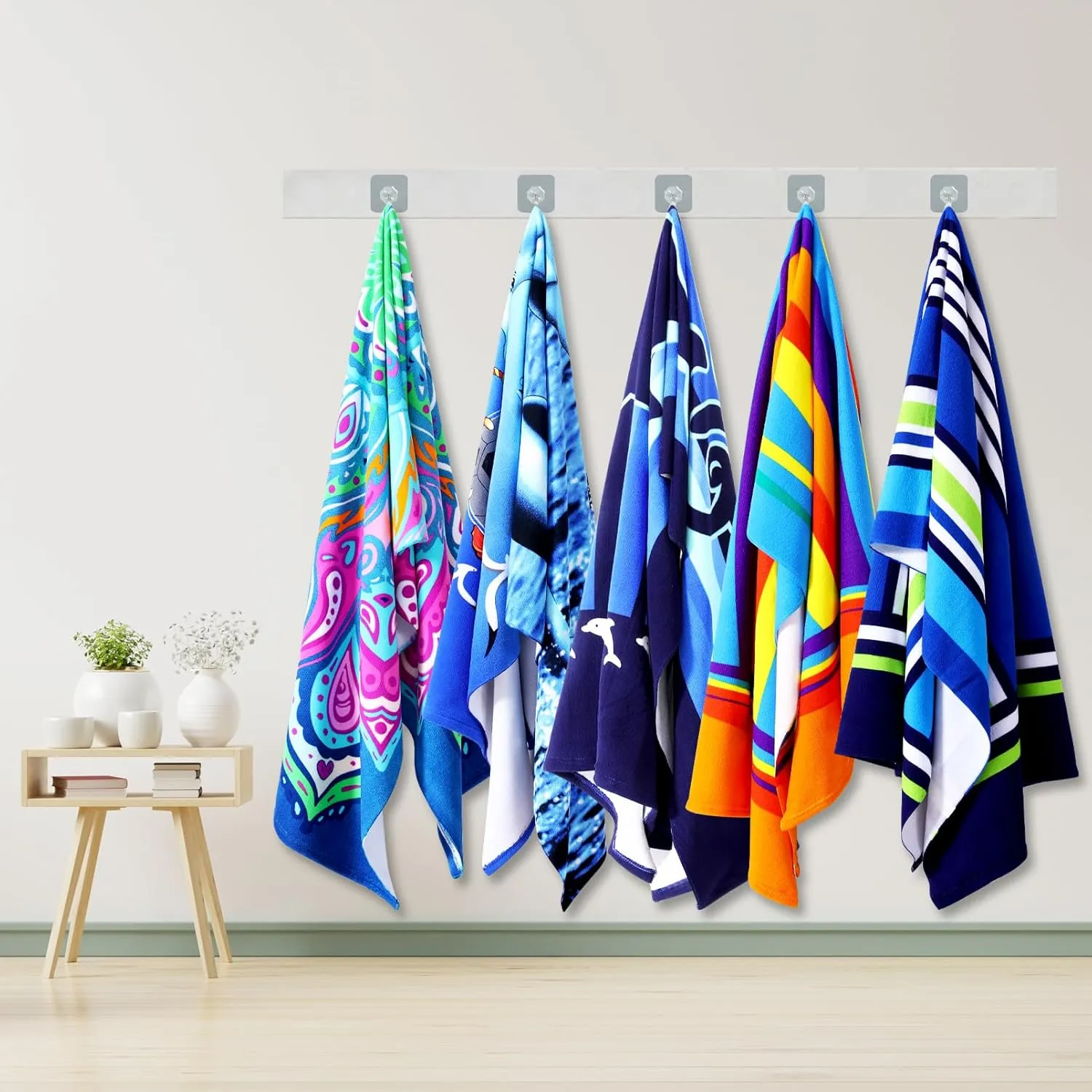 6 Packs Oversized Terry Beach Towel Set 36 x 72 Soft Thin Extra Large Big Pool Swim Camping Bulk Towels Blanket Clearance XL Travel Adult Essentials Accessories Must Haves Vacation Bohemia Flower