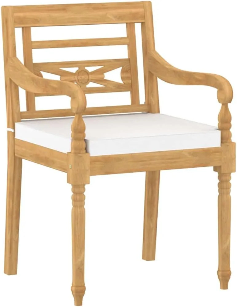6-Piece Teak Wood Outdoor Dining Chairs with Cream Cushions - Patio Furniture Set, Solid Wood Lounge Chairs for Poolside Backyard Beach Camping 21.7x20.3x33.1 Inch