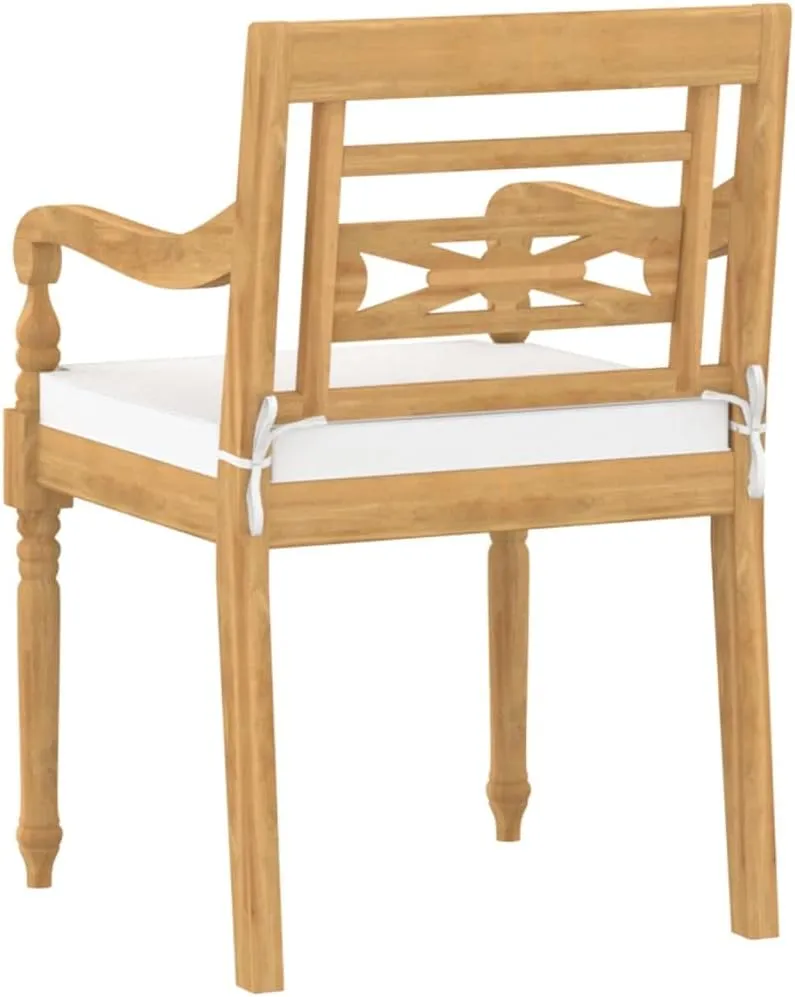 6-Piece Teak Wood Outdoor Dining Chairs with Cream Cushions - Patio Furniture Set, Solid Wood Lounge Chairs for Poolside Backyard Beach Camping 21.7x20.3x33.1 Inch
