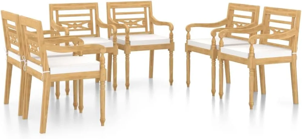 6-Piece Teak Wood Outdoor Dining Chairs with Cream Cushions - Patio Furniture Set, Solid Wood Lounge Chairs for Poolside Backyard Beach Camping 21.7x20.3x33.1 Inch