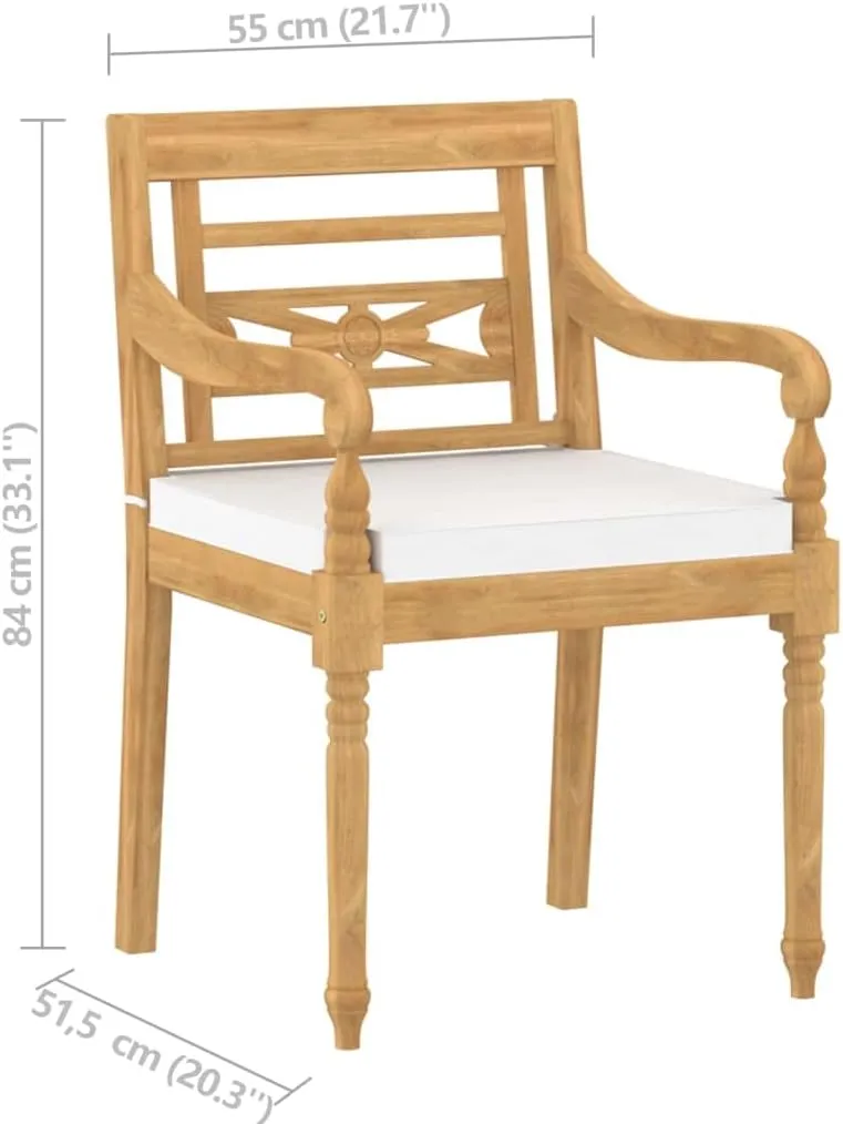 6-Piece Teak Wood Outdoor Dining Chairs with Cream Cushions - Patio Furniture Set, Solid Wood Lounge Chairs for Poolside Backyard Beach Camping 21.7x20.3x33.1 Inch