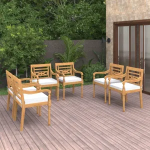 6-Piece Teak Wood Outdoor Dining Chairs with Cream Cushions - Patio Furniture Set, Solid Wood Lounge Chairs for Poolside Backyard Beach Camping 21.7x20.3x33.1 Inch