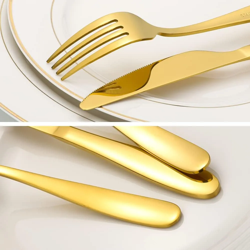 60-Piece Gold Silverware Set, CXJY Stainless Steel Flatware Set for 12, Kitchen Utensils cutlery with Titanium Golden Plated Include Spoons Forks Knives, Mirror Polished Dishwasher Safe
