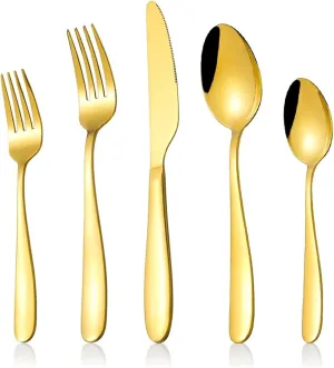 60-Piece Gold Silverware Set, CXJY Stainless Steel Flatware Set for 12, Kitchen Utensils cutlery with Titanium Golden Plated Include Spoons Forks Knives, Mirror Polished Dishwasher Safe