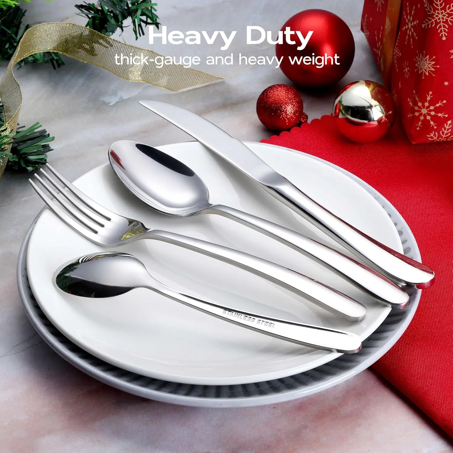 60 Piece Heavy Duty Silverware Cutlery Set for 12 Stainless Steel Flatware Set