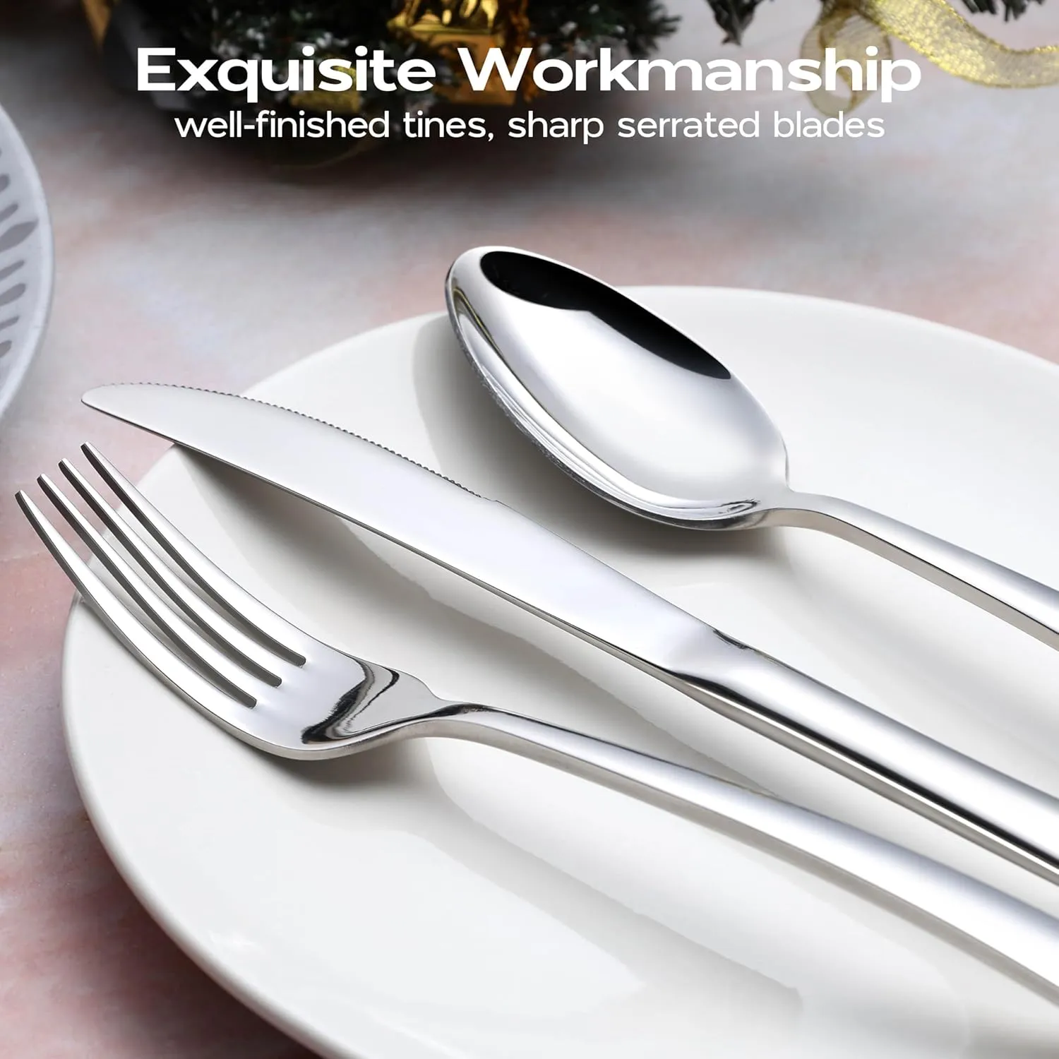 60 Piece Heavy Duty Silverware Cutlery Set for 12 Stainless Steel Flatware Set