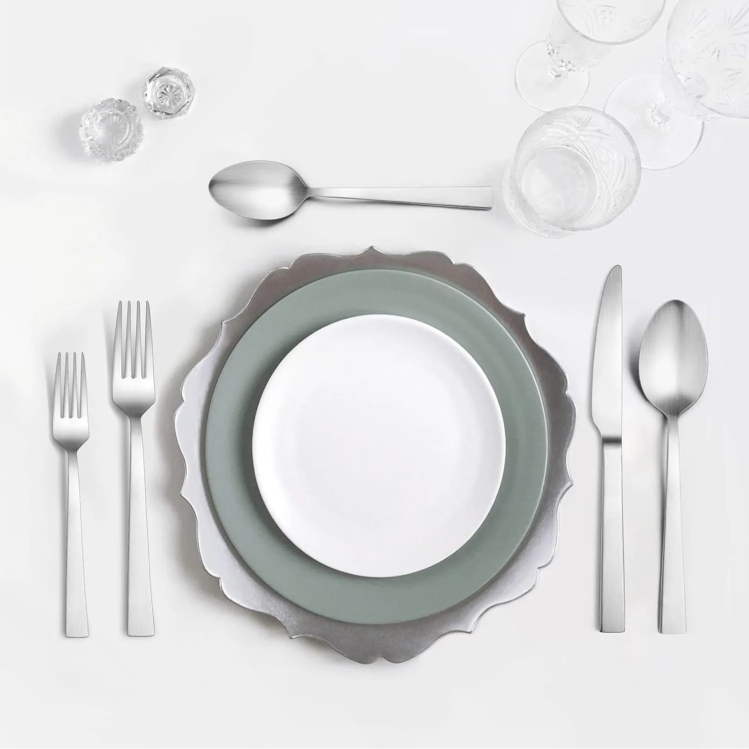 60-Piece Matte Silverware Set, E-far Stainless Steel Flatware Set Service for 12, Metal Cutlery Eating Utensils Tableware Includes Forks/Spoons/Knives, Square Edge