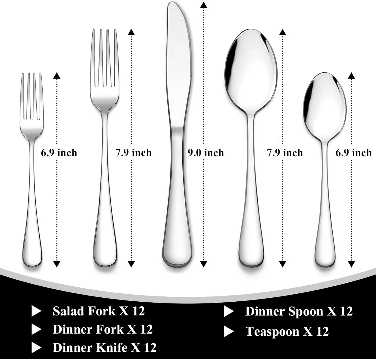 60-Piece Silverware Flatware Cutlery Set, Wildone Stainless Steel Tableware Utensils Service for 12, Include Dinner Knives/Forks/Spoons, Mirror Polished, Dishwasher Safe