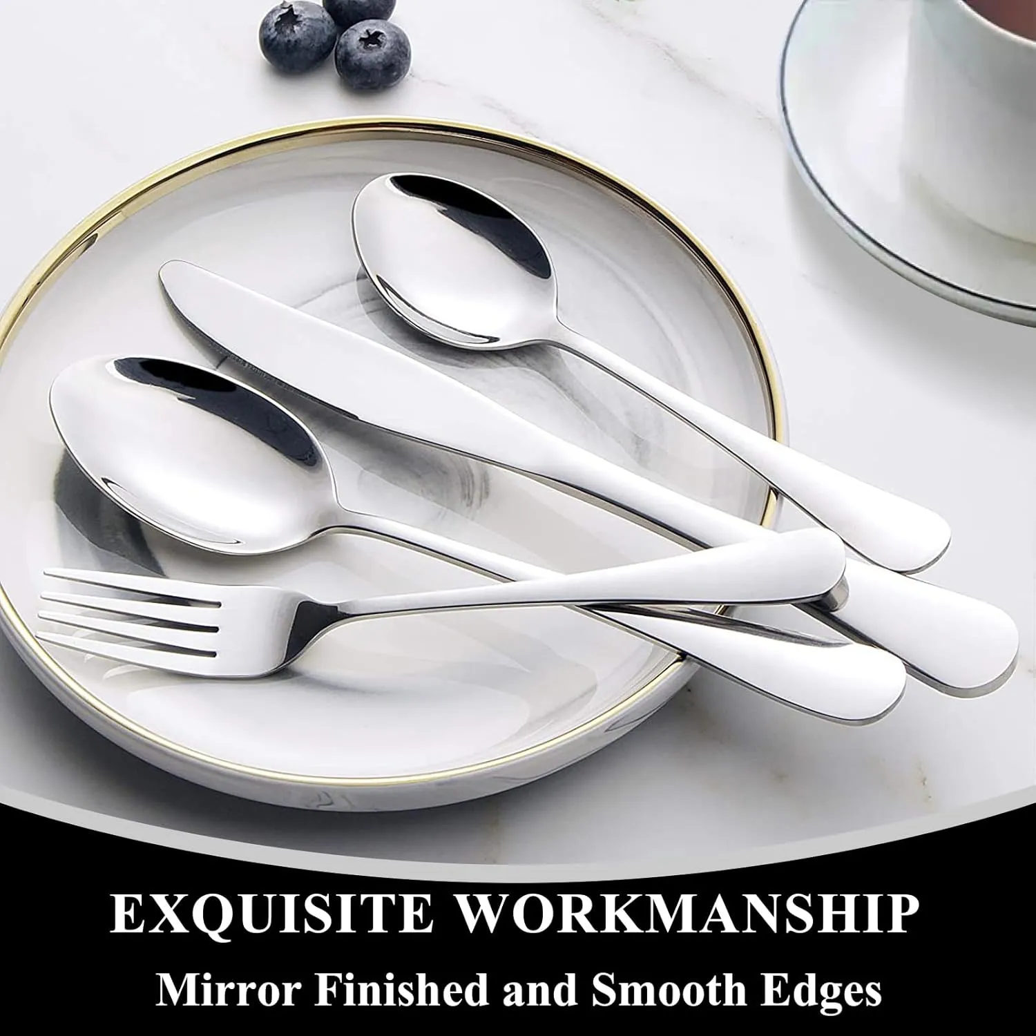 60-Piece Silverware Flatware Cutlery Set, Wildone Stainless Steel Tableware Utensils Service for 12, Include Dinner Knives/Forks/Spoons, Mirror Polished, Dishwasher Safe