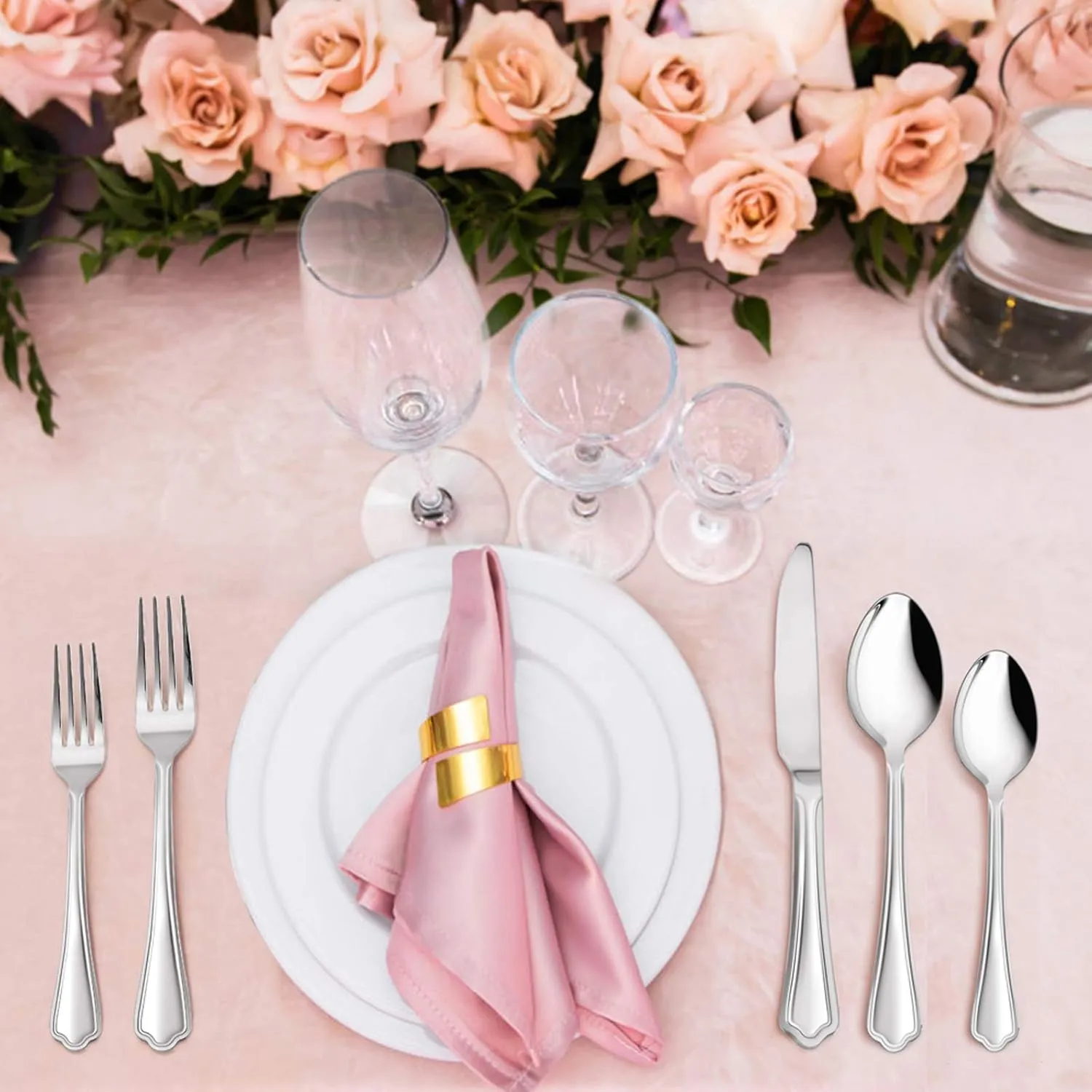 60-Piece Silverware Set, E-far Stainless Steel Flatware Cutlery Set Service for 12, Metal Tableware Eating Utensil Set, Dinner Knives/Forks/Spoons, Scalloped Edge & Mirror Polished - Dishwasher Safe