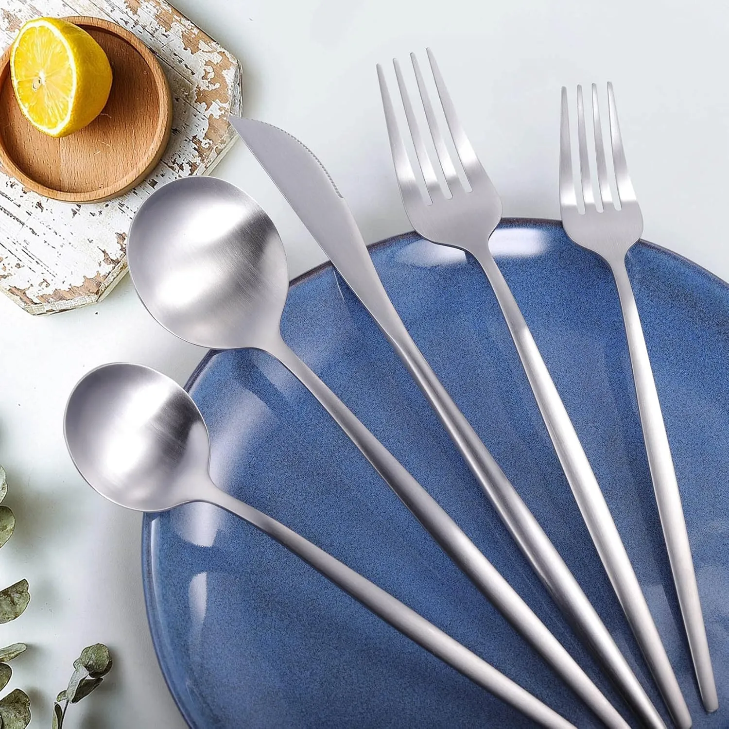 60-Piece Silverware Set for 12, Stainless Steel Flatware, Matte Cutlery Tableware, Kitchen Utensils Include Spoons and Forks, Satin Polished, Dishwasher Safe