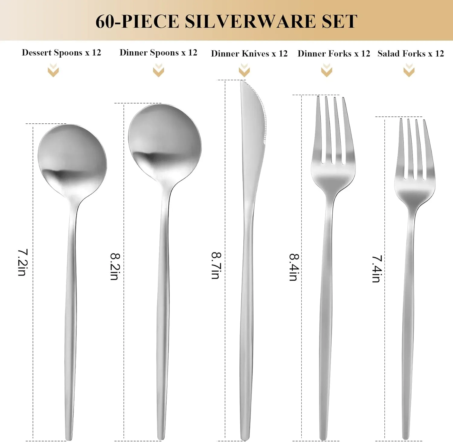 60-Piece Silverware Set for 12, Stainless Steel Flatware, Matte Cutlery Tableware, Kitchen Utensils Include Spoons and Forks, Satin Polished, Dishwasher Safe