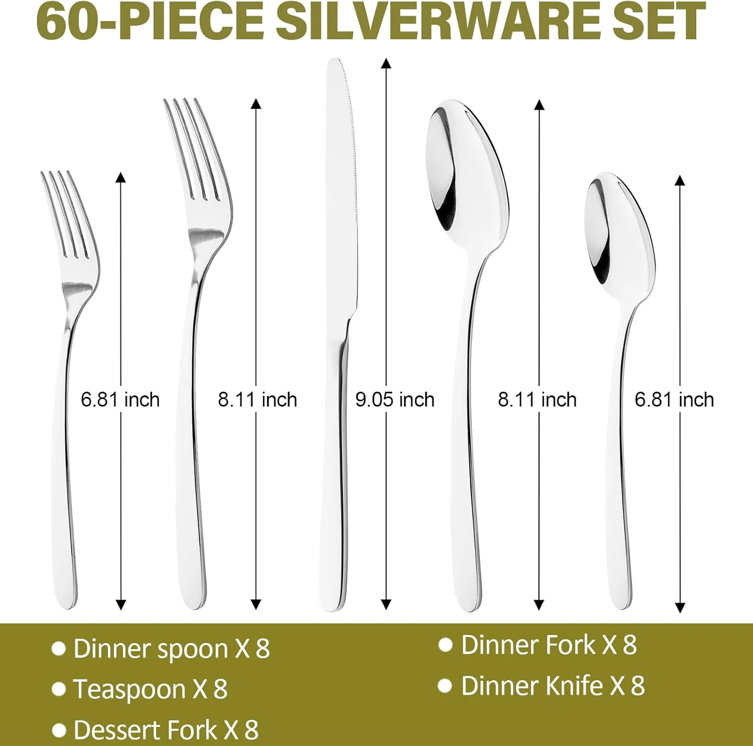 60 Pieces Silverware Set for 12 Stainless Steel Shiny Flatware Set for 12 Tableware Utensil Set Include Mirror Polished Dinner Knife, Fork, Spoon for Home Restaurant and Wedding