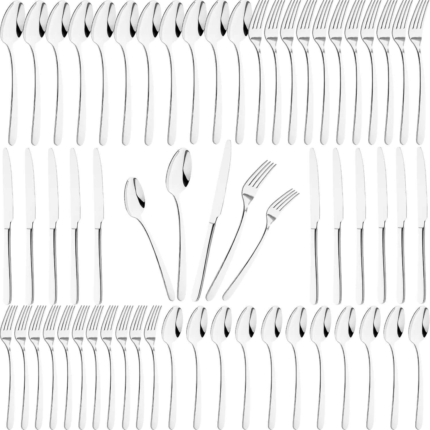 60 Pieces Silverware Set for 12 Stainless Steel Shiny Flatware Set for 12 Tableware Utensil Set Include Mirror Polished Dinner Knife, Fork, Spoon for Home Restaurant and Wedding