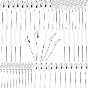 60 Pieces Silverware Set for 12 Stainless Steel Shiny Flatware Set for 12 Tableware Utensil Set Include Mirror Polished Dinner Knife, Fork, Spoon for Home Restaurant and Wedding