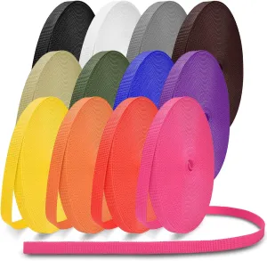 60 Yards Nylon Webbing 3/8",3/4",1",1.5" Webbing 12 Rolls Webbing Strap for Indoor or Outdoor Gear, DIY Crafting, Repairing,12 Colors