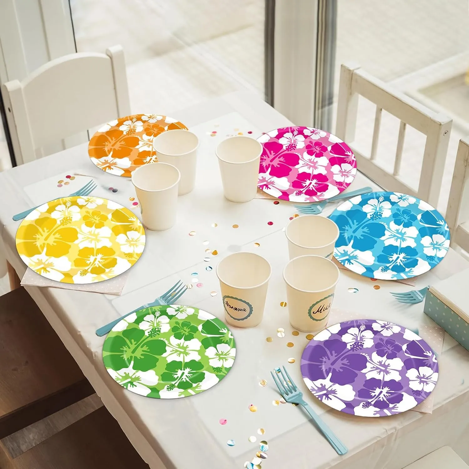 60Pcs Hibiscus Party Paper Plates for Summer Hibiscus Party Decorations 7in Hawaiian Dessert Plates Disposable Tableware Dinnerware Set for Summer Beach Birthday Party Decoration Pool Party Supplies