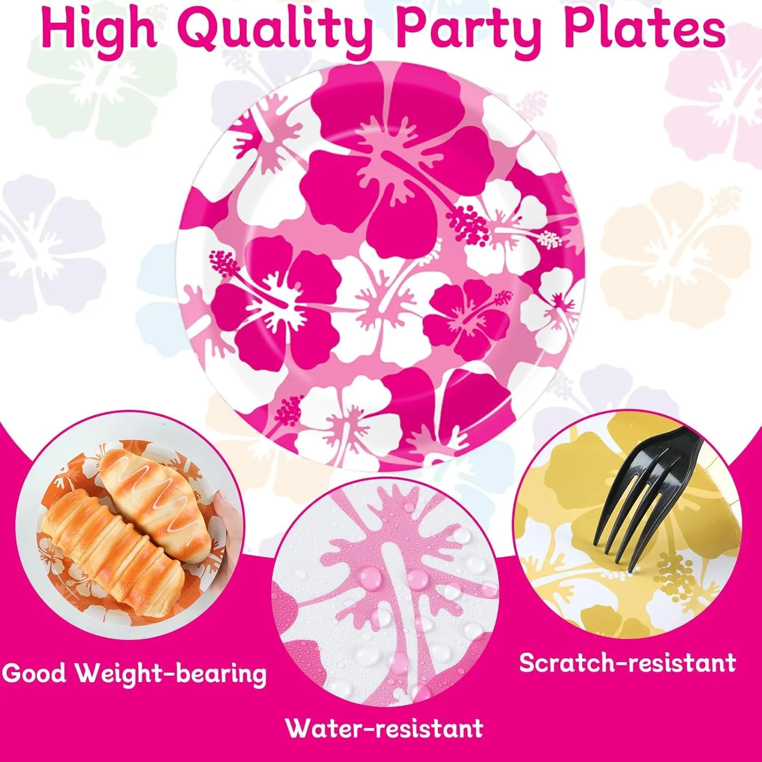 60Pcs Hibiscus Party Paper Plates for Summer Hibiscus Party Decorations 7in Hawaiian Dessert Plates Disposable Tableware Dinnerware Set for Summer Beach Birthday Party Decoration Pool Party Supplies