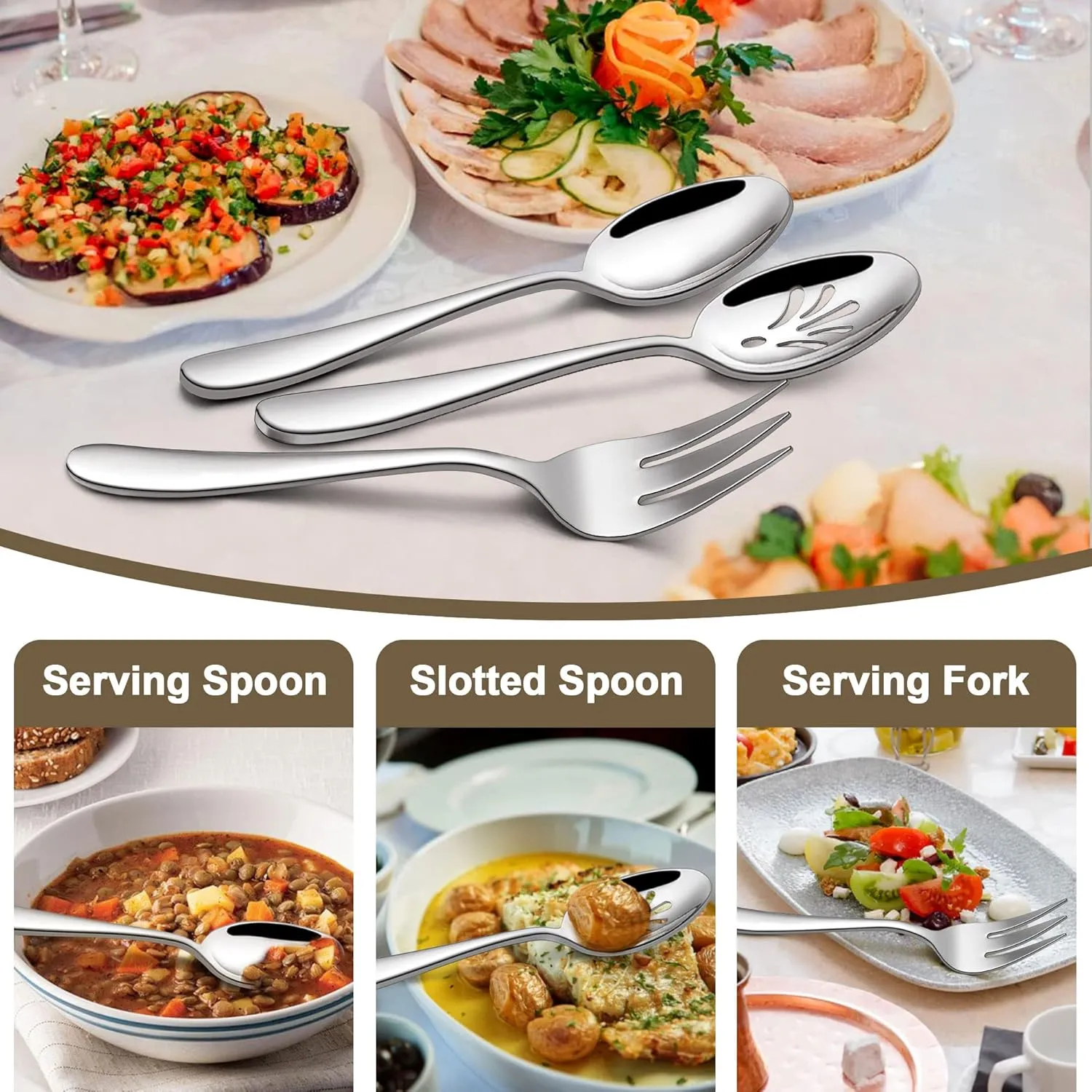 66-Piece Heavy Duty Silverware Set for 12, LIANYU Thick Flatware Set with Serving Utensils, Stainless Steel Cutlery Tableware Include Fork Knife Spoon, Mirror Finished, Dishwasher Safe