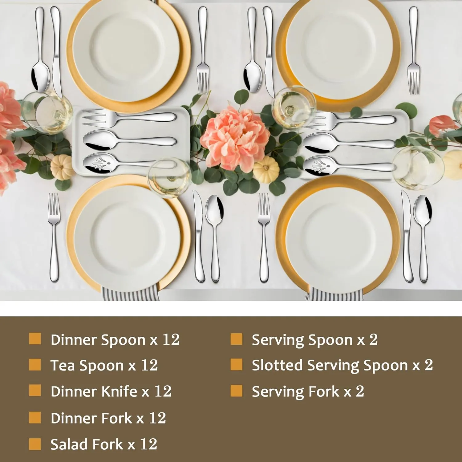 66-Piece Heavy Duty Silverware Set for 12, LIANYU Thick Flatware Set with Serving Utensils, Stainless Steel Cutlery Tableware Include Fork Knife Spoon, Mirror Finished, Dishwasher Safe