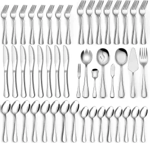 68-Piece Silverware Set with Serving Utensils, Heavy Duty Stainless Steel Flatware Set for 12, Food-Grade Tableware Cutlery Set, Utensil Sets for Home Restaurant, Mirror Finish, Dishwasher Safe
