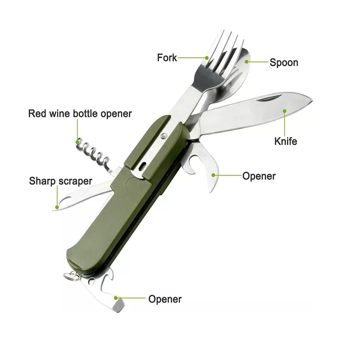 6in1 Portable Folding Knife Fork Spoon Set Outdoor Multi Functional Tableware