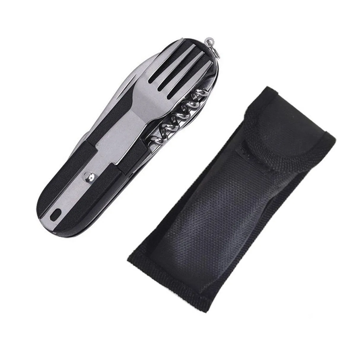 6in1 Portable Folding Knife Fork Spoon Set Outdoor Multi Functional Tableware
