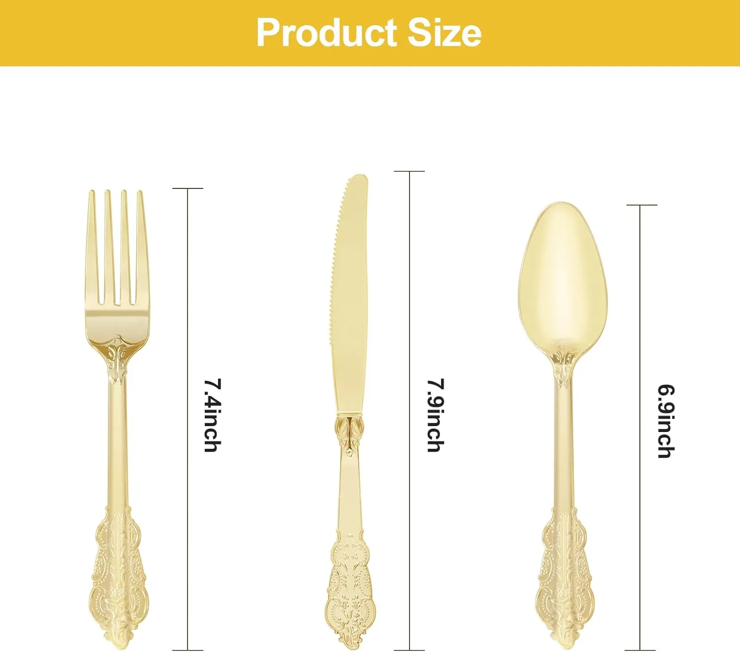 75PCS Gold Plastic Silverware for 25 Guests, Heavy Duty Gold Disposable Utensils Sets, Includes 25 Forks, 25 Spoons, 25 Knives, Elegant Cutlery Perfect for Wedding, Party