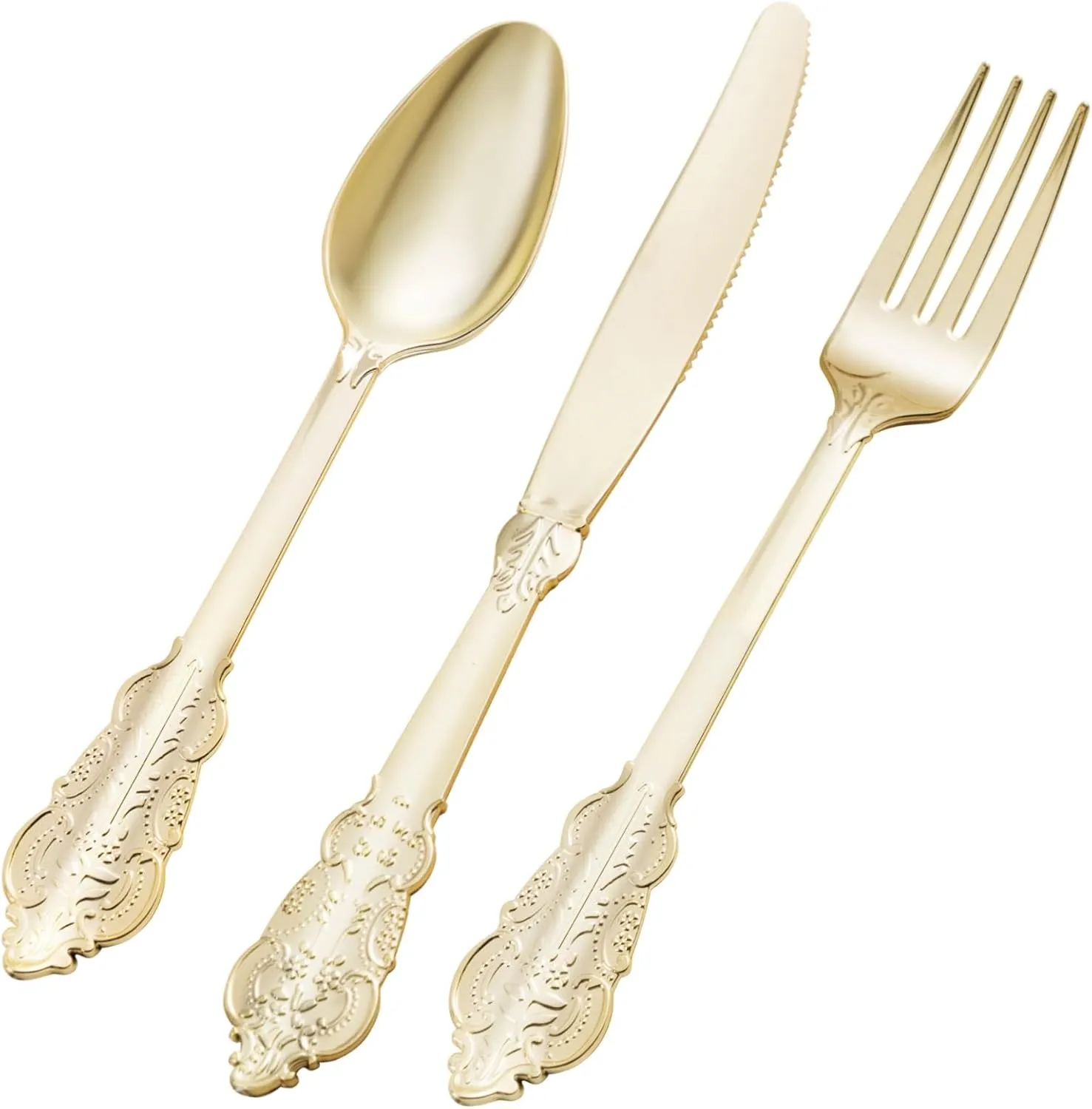 75PCS Gold Plastic Silverware for 25 Guests, Heavy Duty Gold Disposable Utensils Sets, Includes 25 Forks, 25 Spoons, 25 Knives, Elegant Cutlery Perfect for Wedding, Party