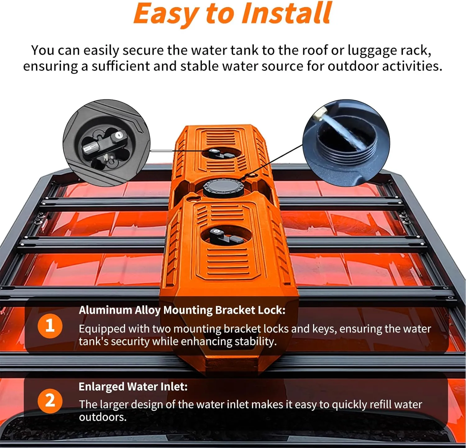 8 Gallon Pressurized Water Tank with Shower Set for Roof Rack Mount Roof Shower Water Storage for Off-Road Vehicles Pick-up Truck SUV, Outdoor Activities Water Supply, Orange
