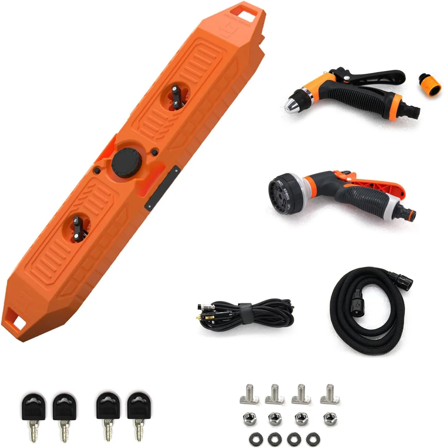 8 Gallon Pressurized Water Tank with Shower Set for Roof Rack Mount Roof Shower Water Storage for Off-Road Vehicles Pick-up Truck SUV, Outdoor Activities Water Supply, Orange