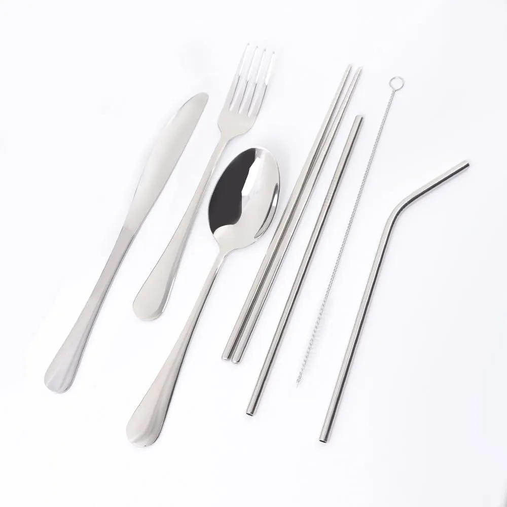 8-Piece Set Stainless Steel Tableware Set, Portable Fork, Spoon And Chopstick Set(A bag)