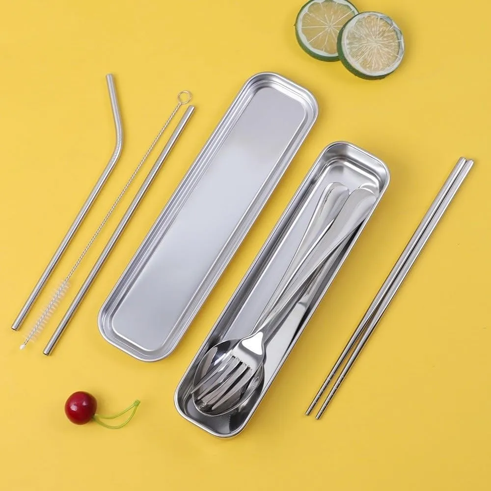 8-Piece Set Stainless Steel Tableware Set, Portable Fork, Spoon And Chopstick Set(A box)
