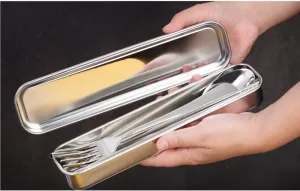 8-Piece Set Stainless Steel Tableware Set, Portable Fork, Spoon And Chopstick Set(A box)