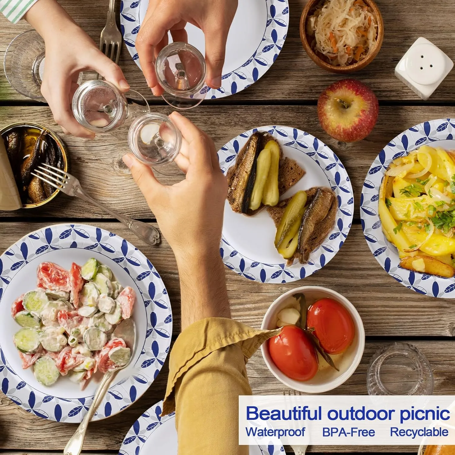 8.5 Inch Paper Plates, 200 Pcs Disposable Plates, Heavy Duty Dinner Bulk Plates wiht Cut Resistant, Soak Proof for Party, Birthday and Picnic