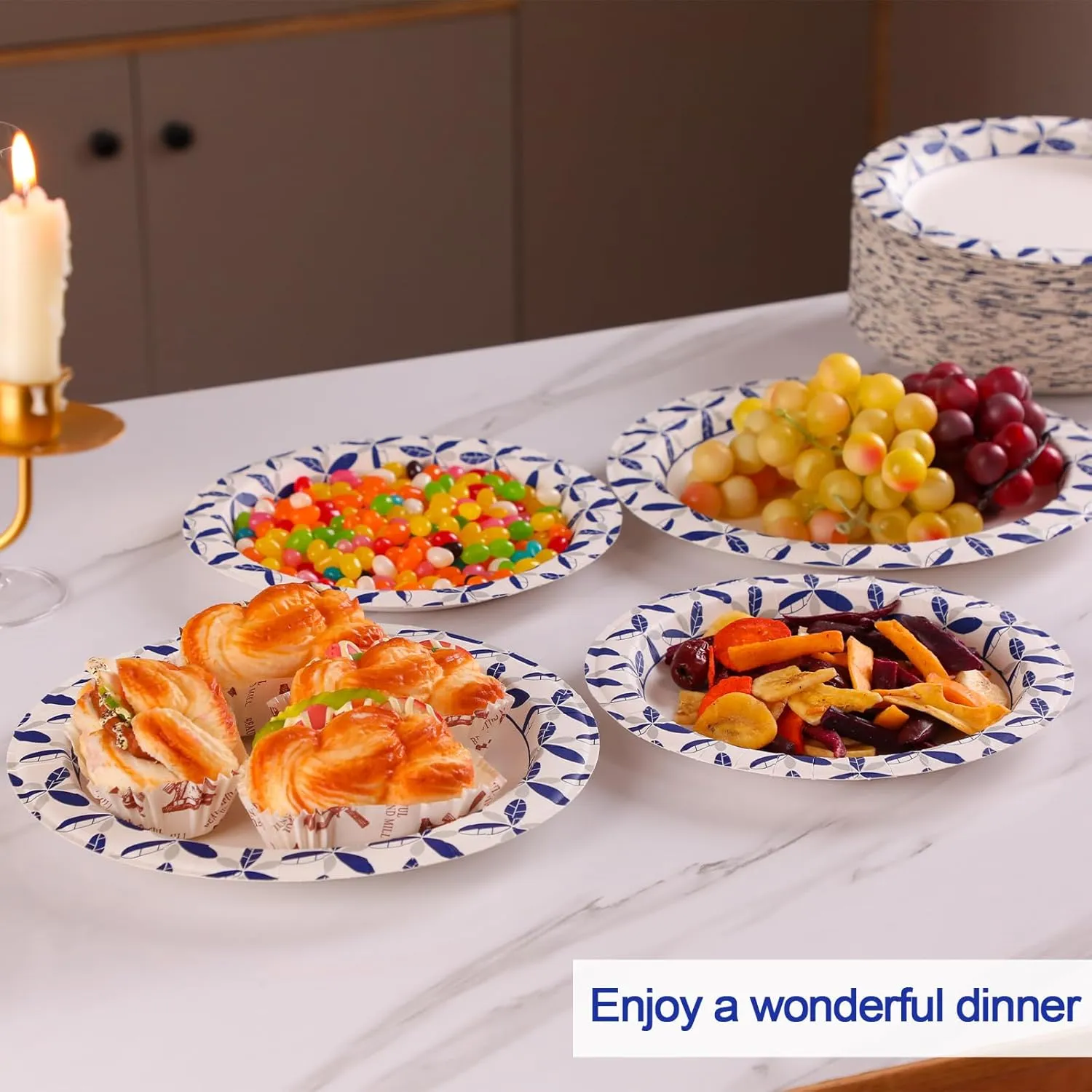 8.5 Inch Paper Plates, 200 Pcs Disposable Plates, Heavy Duty Dinner Bulk Plates wiht Cut Resistant, Soak Proof for Party, Birthday and Picnic