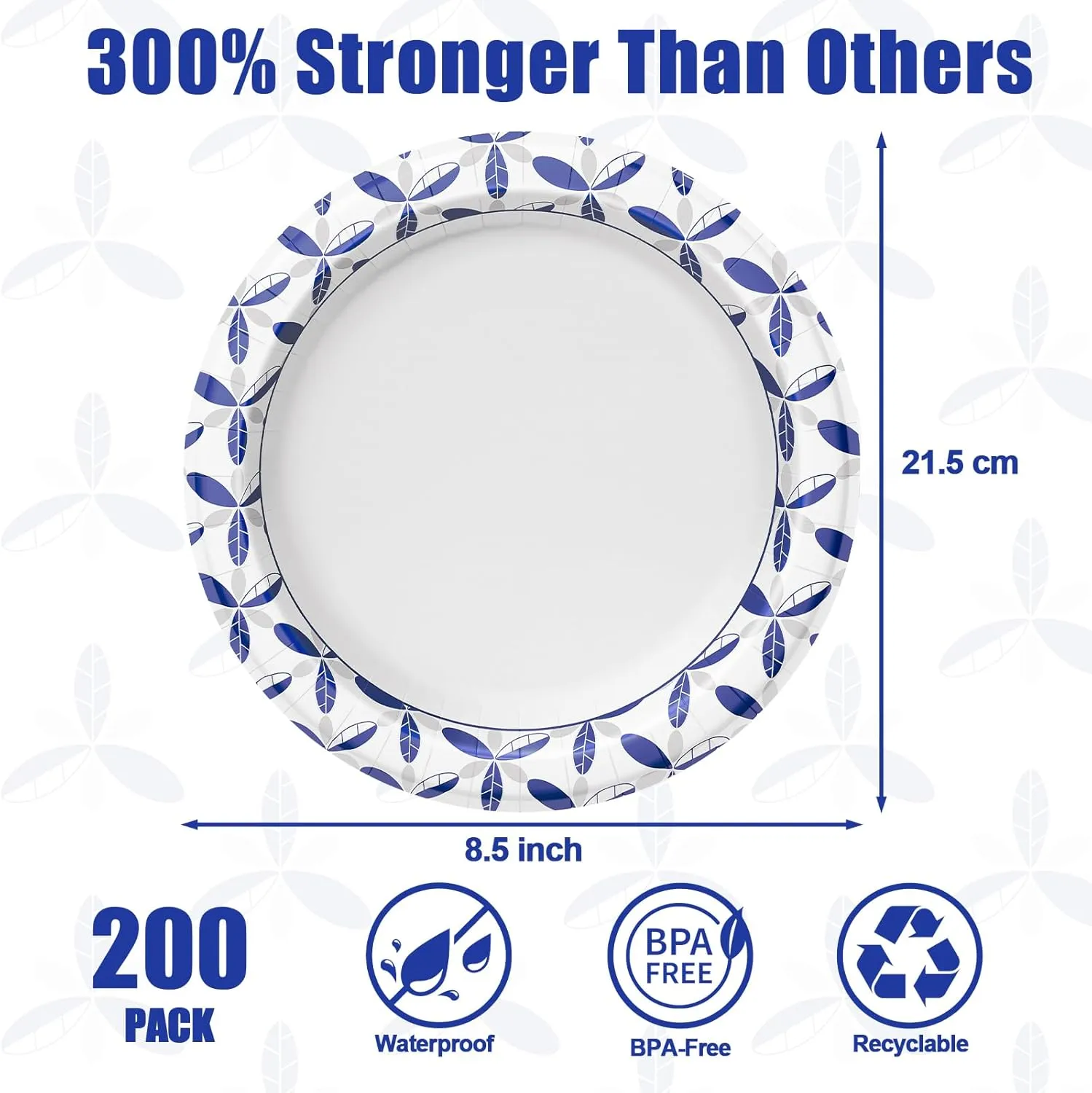 8.5 Inch Paper Plates, 200 Pcs Disposable Plates, Heavy Duty Dinner Bulk Plates wiht Cut Resistant, Soak Proof for Party, Birthday and Picnic