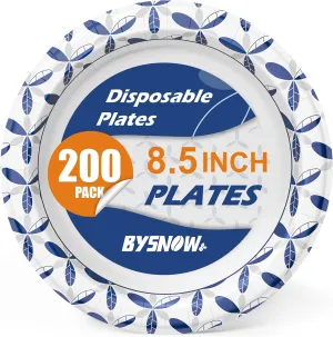 8.5 Inch Paper Plates, 200 Pcs Disposable Plates, Heavy Duty Dinner Bulk Plates wiht Cut Resistant, Soak Proof for Party, Birthday and Picnic