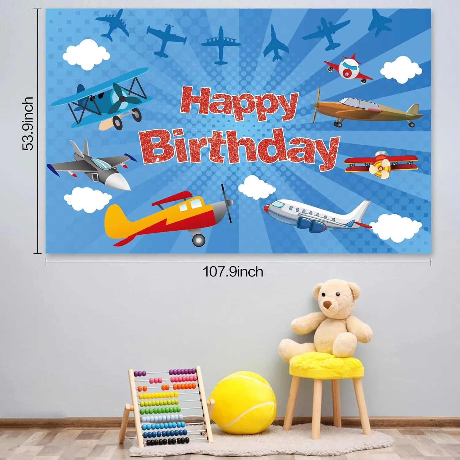 86 Pcs Airplane Aviator Birthday Party Decoration, Airplane Themed Party Decoration with Inflatable Airplane Cloud Balloons Happy Birthday Banners for Kids Plane Theme Party