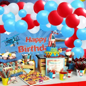 86 Pcs Airplane Aviator Birthday Party Decoration, Airplane Themed Party Decoration with Inflatable Airplane Cloud Balloons Happy Birthday Banners for Kids Plane Theme Party
