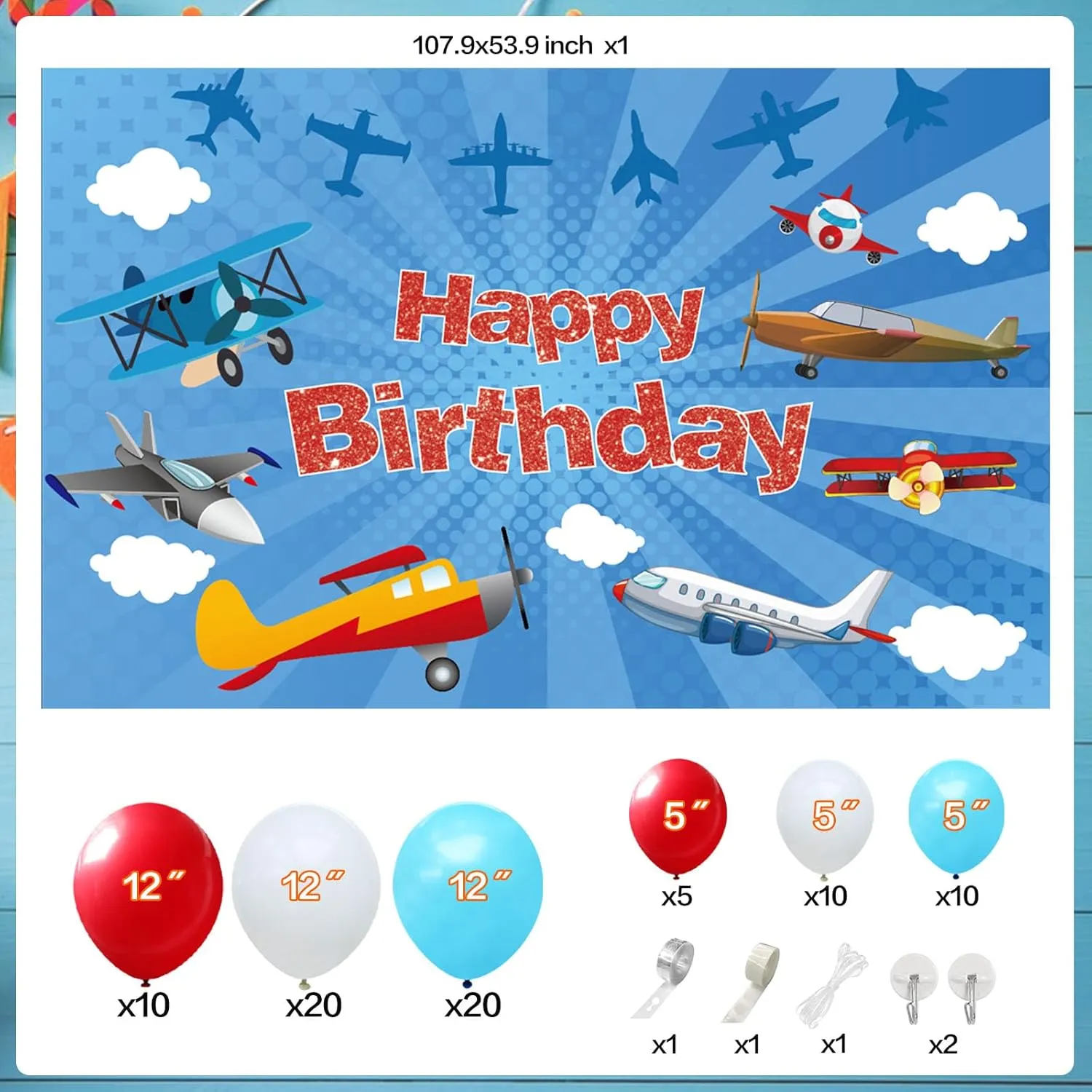 86 Pcs Airplane Aviator Birthday Party Decoration, Airplane Themed Party Decoration with Inflatable Airplane Cloud Balloons Happy Birthday Banners for Kids Plane Theme Party