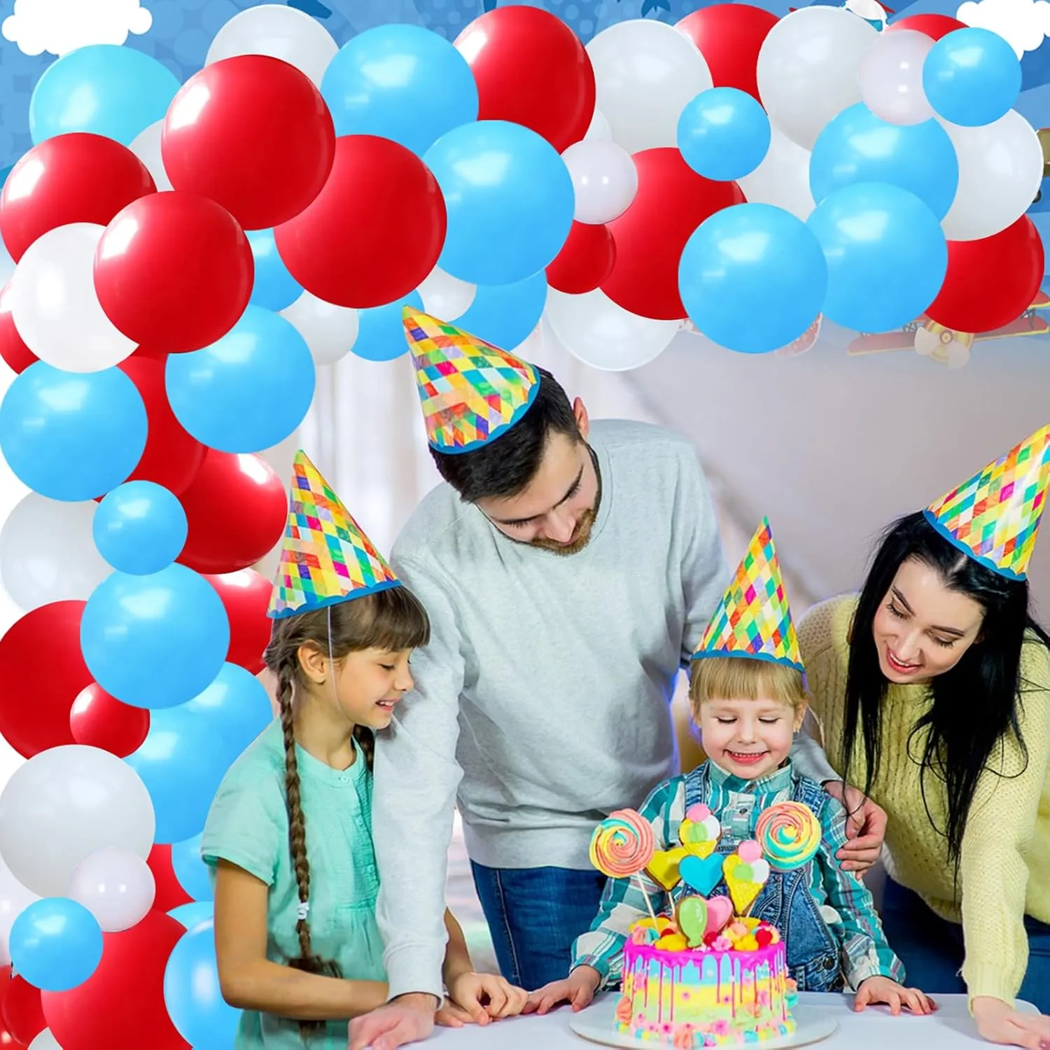 86 Pcs Airplane Aviator Birthday Party Decoration, Airplane Themed Party Decoration with Inflatable Airplane Cloud Balloons Happy Birthday Banners for Kids Plane Theme Party