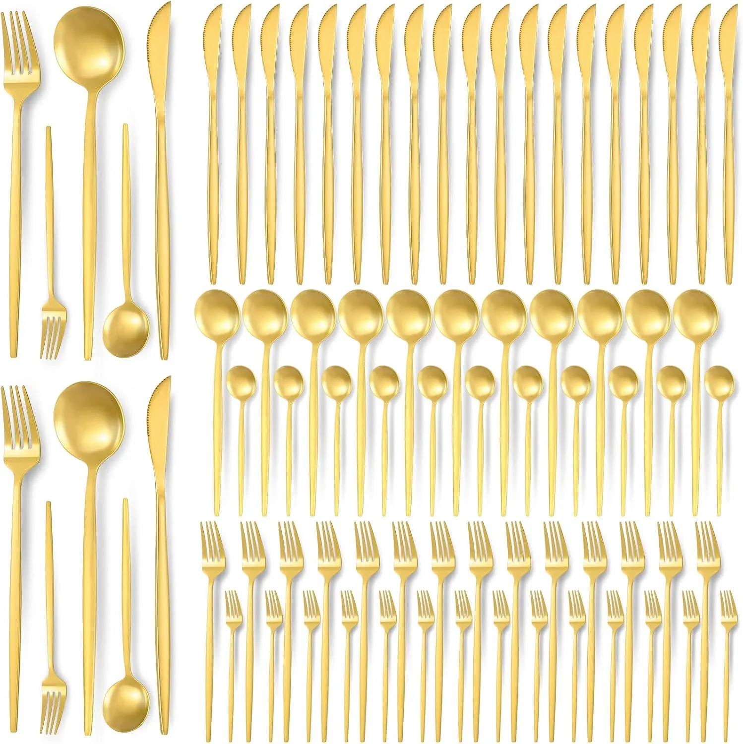 90 Pcs Gold Silverware Set, 18 Set Flatware Cutlery for 5 Golden Stainless Steel Utensils Includes Forks Knives and Spoons for Kitchen Restaurant Home(Gold Handle)