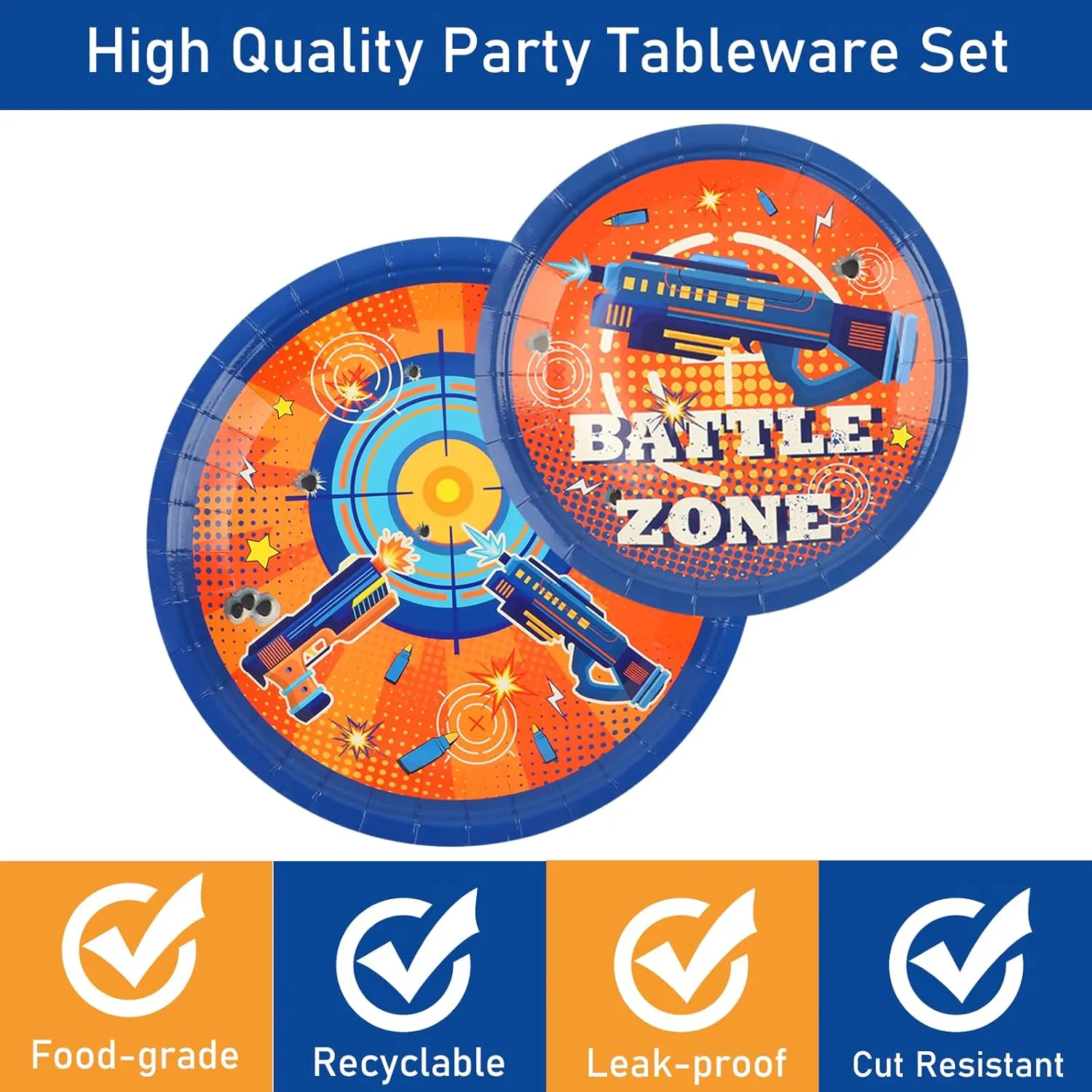 96 Pcs Dart War Party Plates and Napkins Party Supplies Dart War Themed Party Tableware Set Blue and Orange Party Decorations Favors for Kids Boys' Birthday Baby Shower Serves 24
