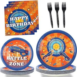 96 Pcs Dart War Party Plates and Napkins Party Supplies Dart War Themed Party Tableware Set Blue and Orange Party Decorations Favors for Kids Boys' Birthday Baby Shower Serves 24